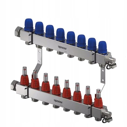VarioC Heizkreisverteiler [2-12 Heizkreise] Edelstahl für Fußbodenheizung mit Druchflussmesser und Ventilen, Entlüftungs Ablassventil, Verteiler mit Rotameter (1133476), 8 Heizkreise von NOVANETUS