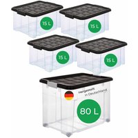 Aufbewahrungsbox Aufbewahrungsbox mit Deckel 1x80 l + 4x 15L - Transparent - Novatool von NOVATOOL