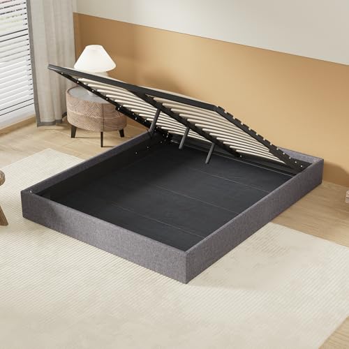 NOVEMBER Bett mit Kofferraum, Lattenrost aus flexiblem Holz, Rahmen aus grauem Stoff, stabil und robust, viel Stauraum unter dem Bett (Grau, 120 x 190 cm) von NOVEMBER