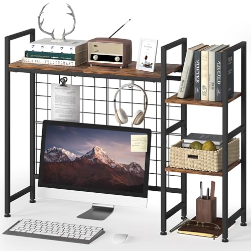 NOVIMANGO Schreibtischregal, 95 cm, Schreibtisch-Bücherregal, Schreibtischstall-Organizer für Computer, 3-stöckig, Mehrzweck-Holz-Schreibtischstall, Bücherregal, Schreibtisch-Präsentationsregal für von NOVIMANGO