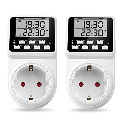 2 x NOVKIT Intervall Digitale Zeitschaltuhr Steckdose mit unendlichem Zyklus, 3 Tages-Programmen und Countdown für Innen (230V / 16A / 3600W) von NOVKIT