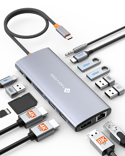 NOVOO 14-in-1 Docking Station Dual Monitor, Hub USB C auf Dual HDMI, Displayport, Ethernet RJ45, 100 W PD, USB 3.0/2.0, SD/TF und Audio, Dockingstation USB C für MacBook HP Dell NOVOO 14-in-1 Docking Station Dual Monitor, Hub USB C auf Dual HDMI, Displayport, Ethernet RJ45, 100 W PD, USB 3.0/2.0, SD/TF und Audio, Dockingstation USB C für MacBook HP Dell von NOVOO