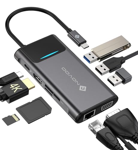 NOVOO HUB USB C 9-in-1 Adapter USB C mit RJ45 Gigabit Ethernet, 4K HDMI, VGA, 100W PD, SD/TF-Kartenleser, 3 USB 3.0 Ports, USB C Docking Station für MacBook Air/Pro, Chromeboo usw NOVOO HUB USB C 9-in-1 Adapter USB C mit RJ45 Gigabit Ethernet, 4K HDMI, VGA, 100W PD, SD/TF-Kartenleser, 3 USB 3.0 Ports, USB C Docking Station für MacBook Air/Pro, Chromeboo usw von NOVOO