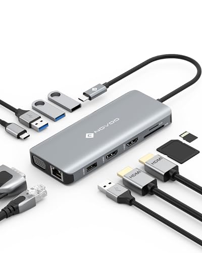 NOVOO Docking Station 11 in 1, USB C Hub Dual HDMI, Multiport Dock USB C auf USB x 4, PD 100W, Gigabit Ethernet, SD/TF Kartenleser, Dockingstation für MacBook Air Pro HP Dell XPS NOVOO Docking Station 11 in 1, USB C Hub Dual HDMI, Multiport Dock USB C auf USB x 4, PD 100W, Gigabit Ethernet, SD/TF Kartenleser, Dockingstation für MacBook Air Pro HP Dell XPS von NOVOO