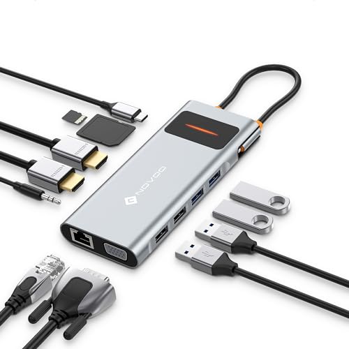 NOVOO Docking Station mit Dual-Monitor, 12-in-1 Dockingstation USB C auf Dual HDMI, VGA, 100 W PD, Ethernet RJ45, 4 USB, SD/TF USB-Hub für MacBook Pro Air Dell Lenovo NOVOO Docking Station mit Dual-Monitor, 12-in-1 Dockingstation USB C auf Dual HDMI, VGA, 100 W PD, Ethernet RJ45, 4 USB, SD/TF USB-Hub für MacBook Pro Air Dell Lenovo von NOVOO