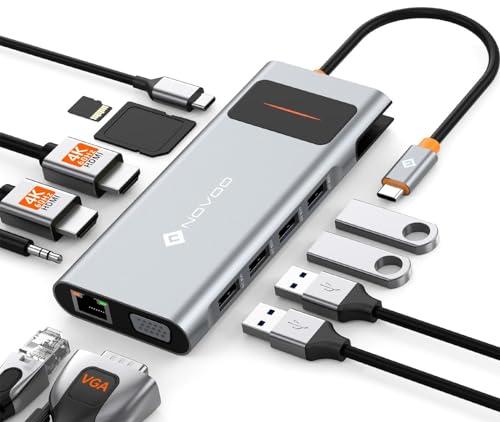 Docking Station USB C Triple Display, NOVOO 12 in 1 USB-C-Hub mit 2 HDMI, VGA, Ethernet, SD/TF-Kartenleser, 4 USB, 3,5-mm-Audio und Schnellladung PD 100 W für MacBook/Dell/Surface/HP Docking Station USB C Triple Display, NOVOO 12 in 1 USB-C-Hub mit 2 HDMI, VGA, Ethernet, SD/TF-Kartenleser, 4 USB, 3,5-mm-Audio und Schnellladung PD 100 W für MacBook/Dell/Surface/HP von NOVOO