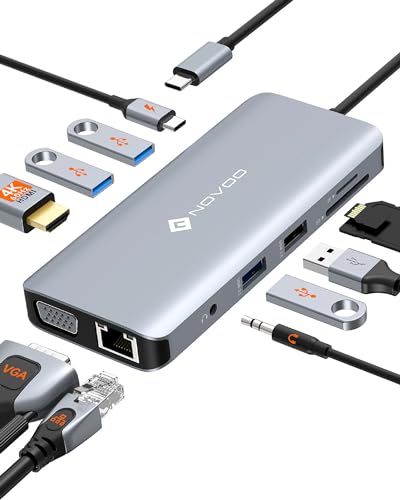 NOVOO USB C Hub 11-in-1 Docking Station zu HDMI 4K, VGA, PD 100W, USB 3.0/2.0, SD/TF, Ethernet RJ45, Audio, USB C Dockingstationen für MacBook HP Dell NOVOO USB C Hub 11-in-1 Docking Station zu HDMI 4K, VGA, PD 100W, USB 3.0/2.0, SD/TF, Ethernet RJ45, Audio, USB C Dockingstationen für MacBook HP Dell von NOVOO