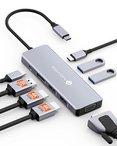 NOVOO USB C Docking Station, 8-in-1 Hub USB C auf Dual HDMI, Displayport 4K@120Hz, VGA, USB C 3.1, USB A 3.1, PD 100W, Dockingstationen Vierfachanzeige für MacBook HP Lenovo Dell NOVOO USB C Docking Station, 8-in-1 Hub USB C auf Dual HDMI, Displayport 4K@120Hz, VGA, USB C 3.1, USB A 3.1, PD 100W, Dockingstationen Vierfachanzeige für MacBook HP Lenovo Dell von NOVOO