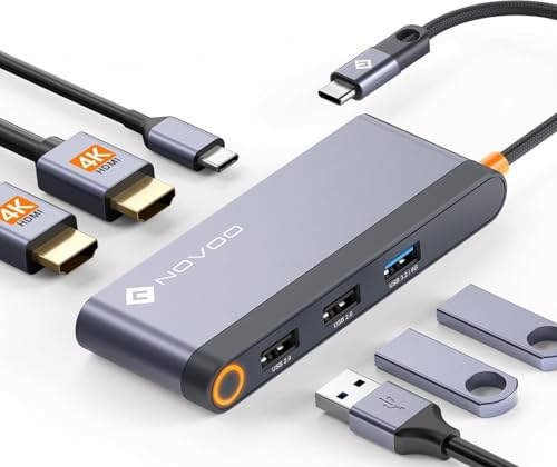 NOVOO USB C Docking Station 4K@60Hz Dual HDMI USB C Hub Adapter mit 2 HDMI 4K@60Hz,PD 100W Schnellladen, 3X USB-A für MacBook Pro M2, Dell, HP, Lenovo, Surface und mehr Typ C Geräten von NOVOO