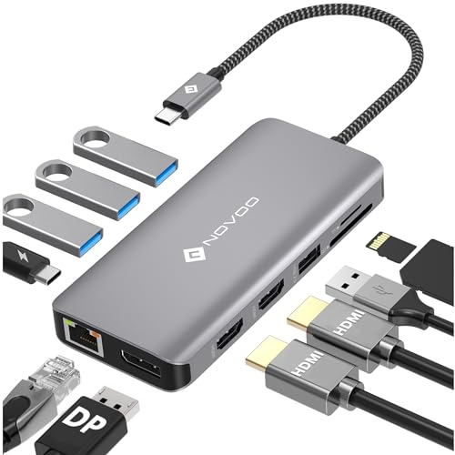 NOVOO Docking Station zu Dual HDMI, 11-in-1 Hub USB C auf Dual HDMI, Displayport, USB x 4, Gigabit Ethernet, PD 100W, SD/TF, Docking Station für MacBook HP Dell XPS Lenovo NOVOO Docking Station zu Dual HDMI, 11-in-1 Hub USB C auf Dual HDMI, Displayport, USB x 4, Gigabit Ethernet, PD 100W, SD/TF, Docking Station für MacBook HP Dell XPS Lenovo von NOVOO