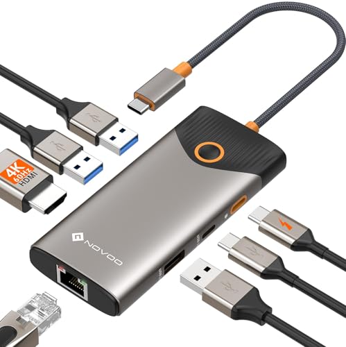 NOVOO USB C Hub 4K@60Hz HDMI Gigabit Ethernet 7-in-1 USB C Adapter MacBook Pro Air Dock,4K HDMI,3USB-A+1USB-C Datenanschlüsse,100W PD Docking Station für MacBook,Surface,Dell und mehr Typ C Geräten von NOVOO