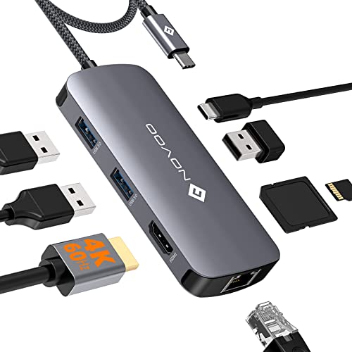 NOVOO USB C Hub 4K@60Hz HDMI Multiport Adapter, 8-in-1 HUB USB C Docking Station mit 1 Gbps Ethernet, 100 W PD, SD/Micro SD, 3 x USB-A 3.0, 5 Gbps Data Ports für MacBook Pro Air M2 M1 NOVOO USB C Hub 4K@60Hz HDMI Multiport Adapter, 8-in-1 HUB USB C Docking Station mit 1 Gbps Ethernet, 100 W PD, SD/Micro SD, 3 x USB-A 3.0, 5 Gbps Data Ports für MacBook Pro Air M2 M1 von NOVOO