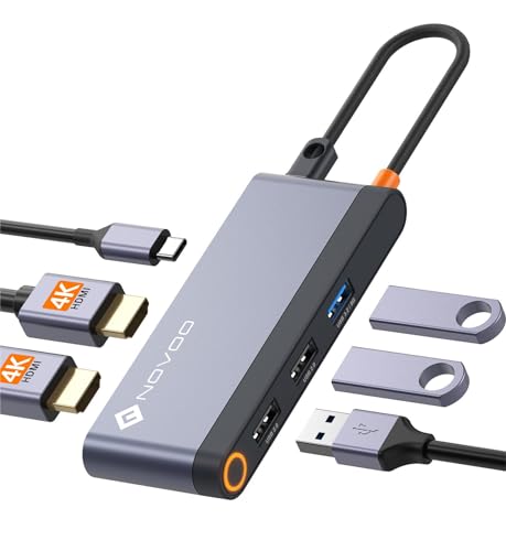 NOVOO USB C Hub Tripler Display 6 in 1 Mit Dual HDMI, Dockingstation für Dual Monitor, 100W PD, 3x USB, Dock für Dell, HP, Lenovo, ASUS, Microsoft von NOVOO