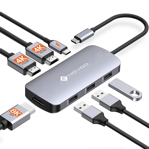 NOVOO 7-in-1 Docking Station Dual Monitor, Hub UBS C auf 2 HDMI 4K, Displayport 8K, 100 W PD, USB x 3, Triple Display Docking Station für Dell, HP, Lenovo, ASUS, Microsoft NOVOO 7-in-1 Docking Station Dual Monitor, Hub UBS C auf 2 HDMI 4K, Displayport 8K, 100 W PD, USB x 3, Triple Display Docking Station für Dell, HP, Lenovo, ASUS, Microsoft von NOVOO