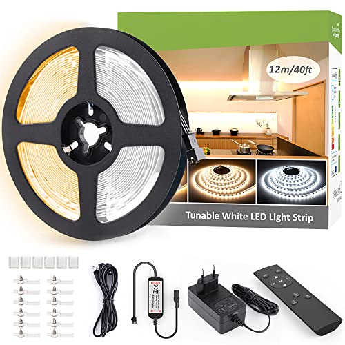 NOVOSTELLA LED Strip 12M, LED Streifen Warmweiß 3000K bis Kaltweiß 6500K Dimmbar, 24V LED Streifen Selbstklebend mit Fernbedienung, 1344 LEDs Lichtband, DIY Flexibel Lichtleiste für Heim Küche Deko von NOVOSTELLA