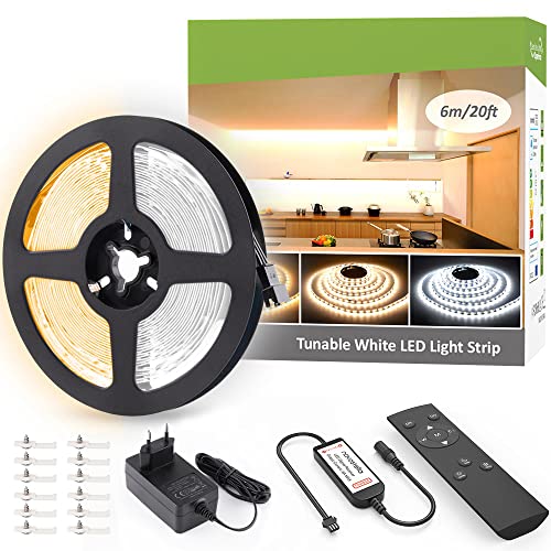 NOVOSTELLA LED Strip 6M Dimmbar, LED Streifen Warmweiß 3000K bis Kaltweiß 6500K, 24V LED Streifen Selbstklebend mit Fernbedienung, 672 LEDs Lichtband, DIY Flexibel Lichtleiste für Heim Küche Deko von NOVOSTELLA