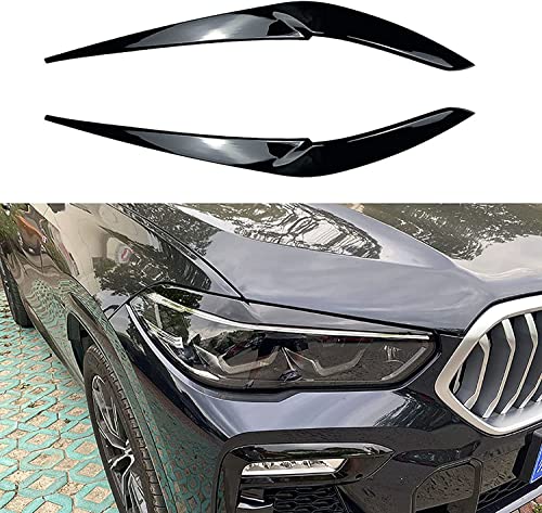 NOVSKI 2Stück Autoscheinwerfer-Augenbrauen-Zubehör für BMW X5 G05 X6 G06 2019+ Scheinwerferblenden Schutz und Dekoration Ersatz.,A-Glossy Black von NOVSKI