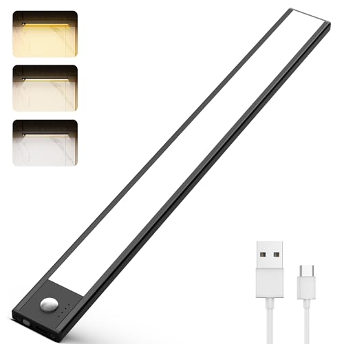 NOVTEKE 30CM Under Cabinet Lights, 68LED Dimmbar Schrankbeleuchtung mit Bewegungsmelder 3 Farbmodi Dimmbar, 2500mAh Aufladbar Led Lichtleiste für Küche, Theke, RV, Treppe, Badezimmer von NOVTEKE