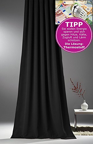 NOVUM fix Vorhang Verdunkelung Kälteschutz Kräuselband Blickdicht Klimavorhang Übergardine XXL extra lang bis 350 cm energiesparen, schwarz 145x300cm(BxH) von NOVUM fix
