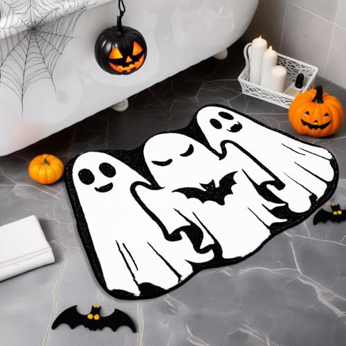 NOVWANG Halloween-Badteppich, 46 x 70 cm, Geister-Badezimmerteppich, rutschfest, Halloween-Geister-Teppich, Dekoration für Schlafzimmer, Zuhause, Wohnzimmer, Küche, Bodendekoration NOVWANG Halloween-Badteppich, 46 x 70 cm, Geister-Badezimmerteppich, rutschfest, Halloween-Geister-Teppich, Dekoration für Schlafzimmer, Zuhause, Wohnzimmer, Küche, Bodendekoration von NOVWANG
