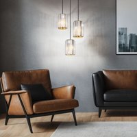 Hängelampe Hängeleuchte Pendelleuchte Esszimmerlampe 3 Flammig Holzoptik, Metall schwarz, 3x E27 Fassungen, DxH 35x120cm von NOWA