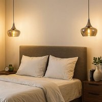 Hängeleuchte Glas rauchfarben Pendelleuchte Rauchglas Esszimmerleuchte Retro, Metall, E14 Fassung, DxH 14x150 cm, 2er Set von NOWA