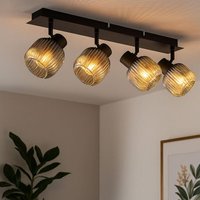 LED Deckenstrahler Filament dimmbar Wohnzimmerlampe Deckenleuchte Rauchglas Deckenlampe verstellbar, 4x 4W 470Lm warmweiß, LxH 69,5 x 13,7 cm von NOWA