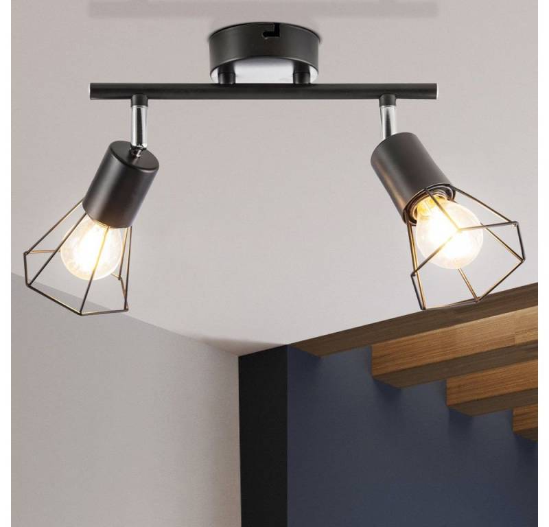 NOWA Deckenspot, Leuchtmittel nicht inklusive, Retro Deckenlampe Käfig Deckenstrahler 2 flammig Deckenleuchte schwarz von NOWA