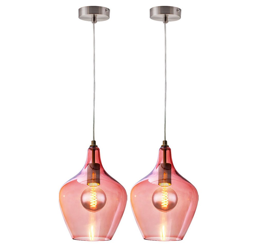 NOWA Hängeleuchte, Leuchtmittel nicht inklusive, Glas Pendelleuchte pink Esszimmer Lampe hängend 2er Set von NOWA