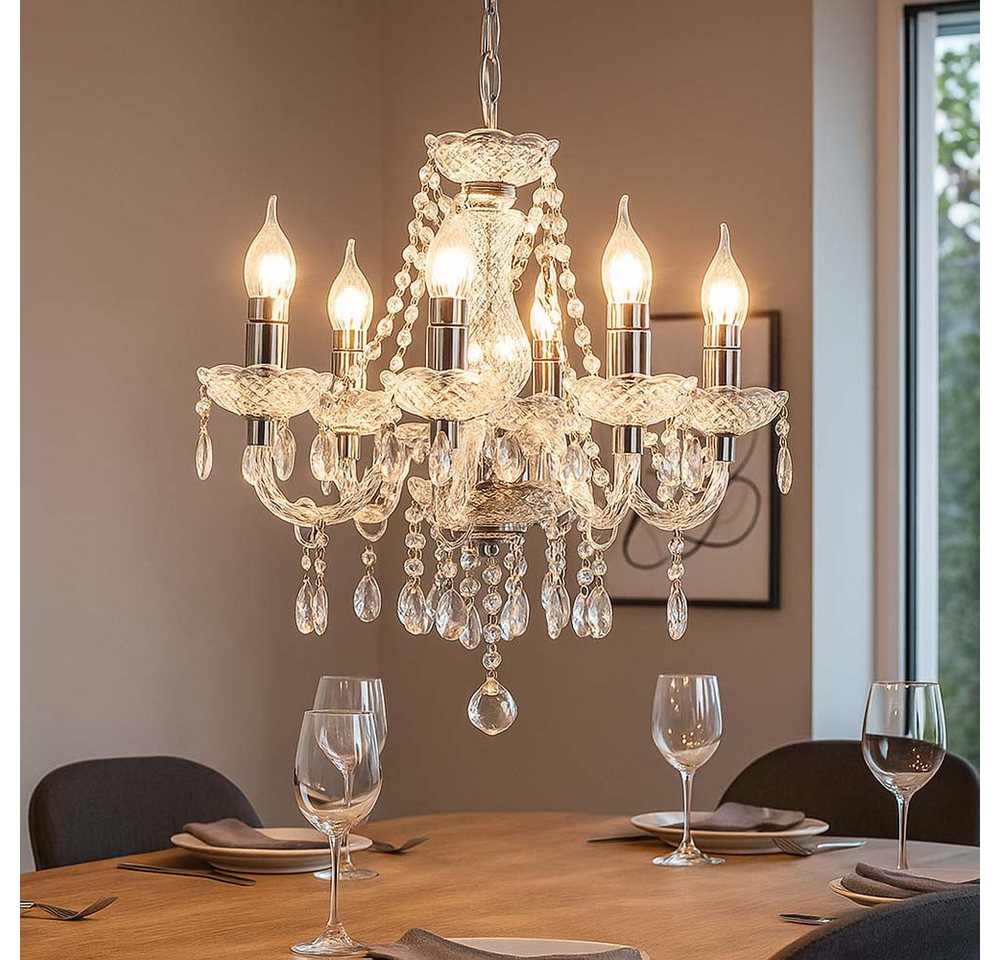 NOWA Kronleuchter, Leuchtmittel nicht inklusive, Kronleuchter Hängelampe Lüster 5 flammig Kristall Wohnzimmerleuchte von NOWA