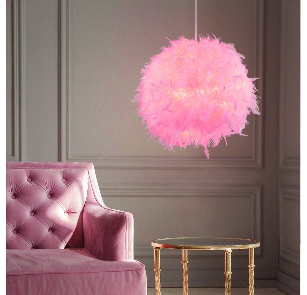 NOWA Kugelleuchte, Leuchtmittel nicht inklusive, Pendellampe Hängelampe Schlafzimmerlampe Federn pink Kinderlampe von NOWA