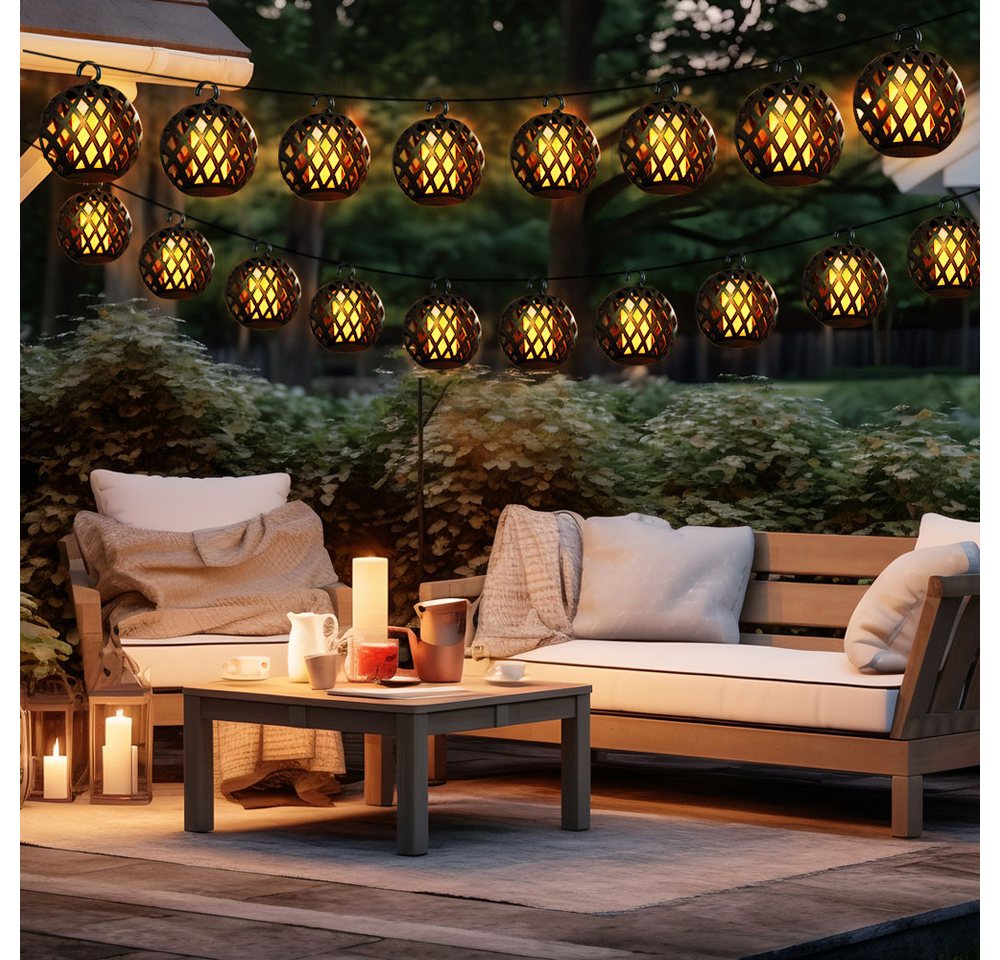 NOWA LED Dekolicht, LED-Leuchtmittel fest verbaut, Warmweiß, Solarlichterkette Außenlampe Gartendeko 24x LED Kugel Flammeneffekt von NOWA