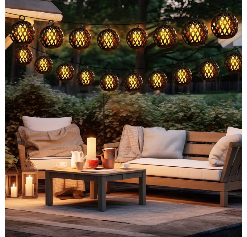 NOWA LED Dekolicht, LED-Leuchtmittel fest verbaut, Warmweiß, Solarlichterkette Außenlampe Gartendeko 24x LED Kugel Flammeneffekt von NOWA