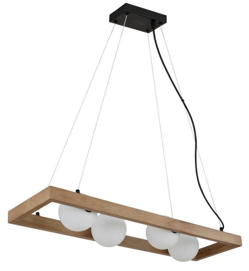 NOWA Pendelleuchte NANDA, ohne Leuchtmittel, Hängeleuchte, Glaskugeln opal, Holz, Esstisch, Wohnbereich von NOWA