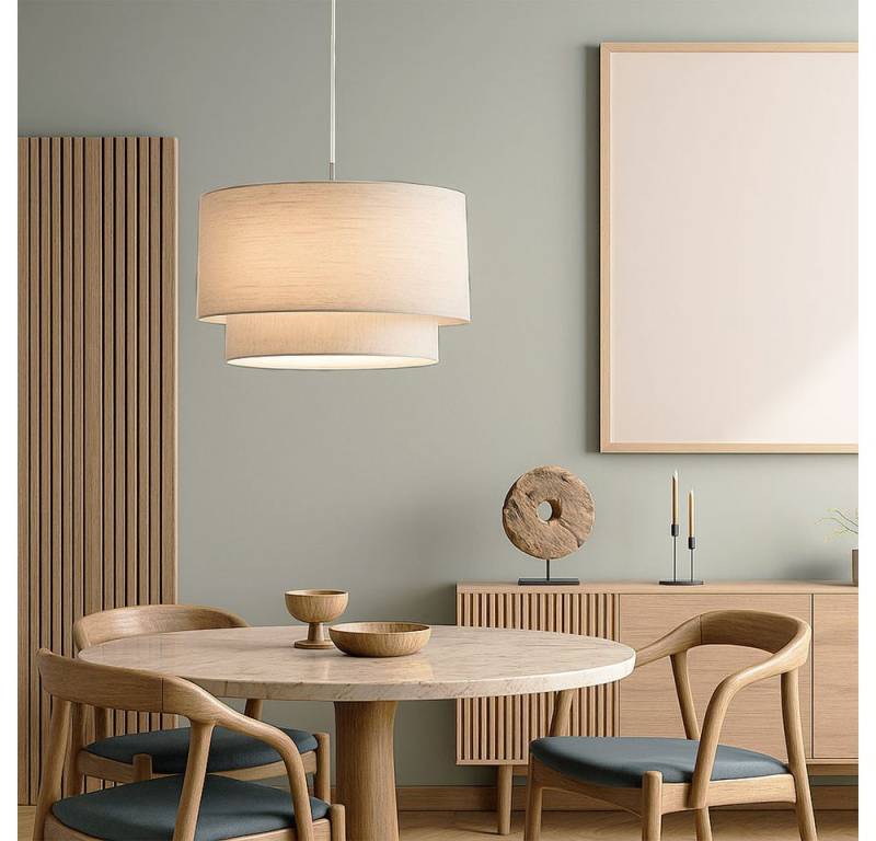NOWA LED Pendelleuchte, Leuchtmittel inklusive, Warmweiß, Hängelampe Esstischleuchte Pendellampe Textilschirm beige LED H 150 cm von NOWA