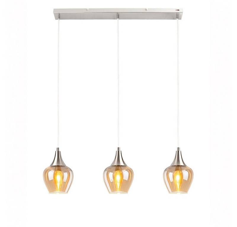 NOWA LED Pendelleuchte, Leuchtmittel inklusive, Warmweiß, Hängeleuchte Pendelleuchte Metall silber Glas Tropfenform 3x E14 von NOWA