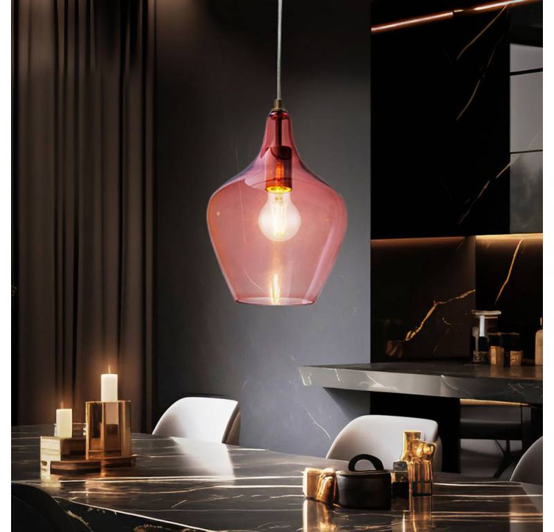 NOWA LED-Hängeleuchte, Leuchtmittel inklusive, Warmweiß, Pendelleuchte Esszimmerlampe Hängeleuchte Glas pink LED nickel-matt von NOWA