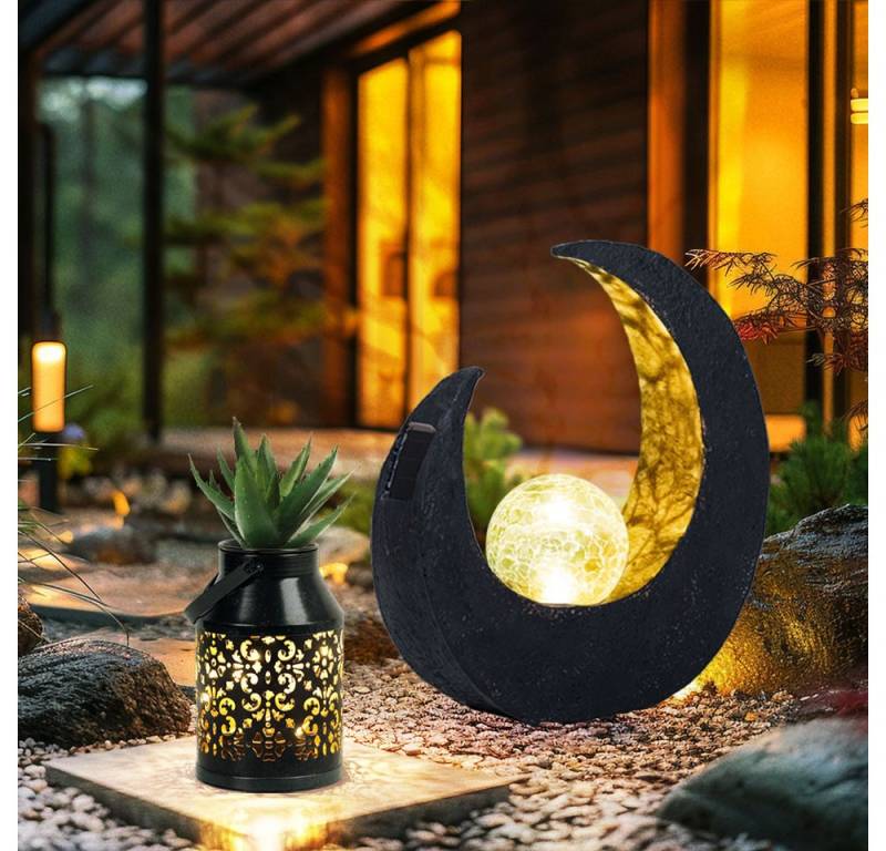 NOWA LED Solarleuchte, LED-Leuchtmittel fest verbaut, Warmweiß, Solardeko Außenlampe Gartenlampe Mondsichel Laterne Blumentopf LED 2x von NOWA