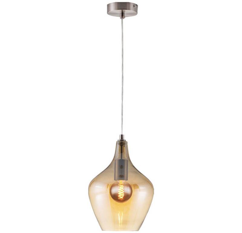 NOWA Hängeleuchte, Leuchtmittel nicht inklusive, Pendellampe Wohnzimmerleuchte Glas amberfarben Höhe anpassbar H 150cm von NOWA