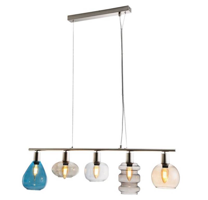 NOWA Pendelleuchte, Leuchtmittel nicht inklusive, Pendelleuchte Esstischlampe Hängelampe 5 flammig Glas bunt L 80 cm von NOWA