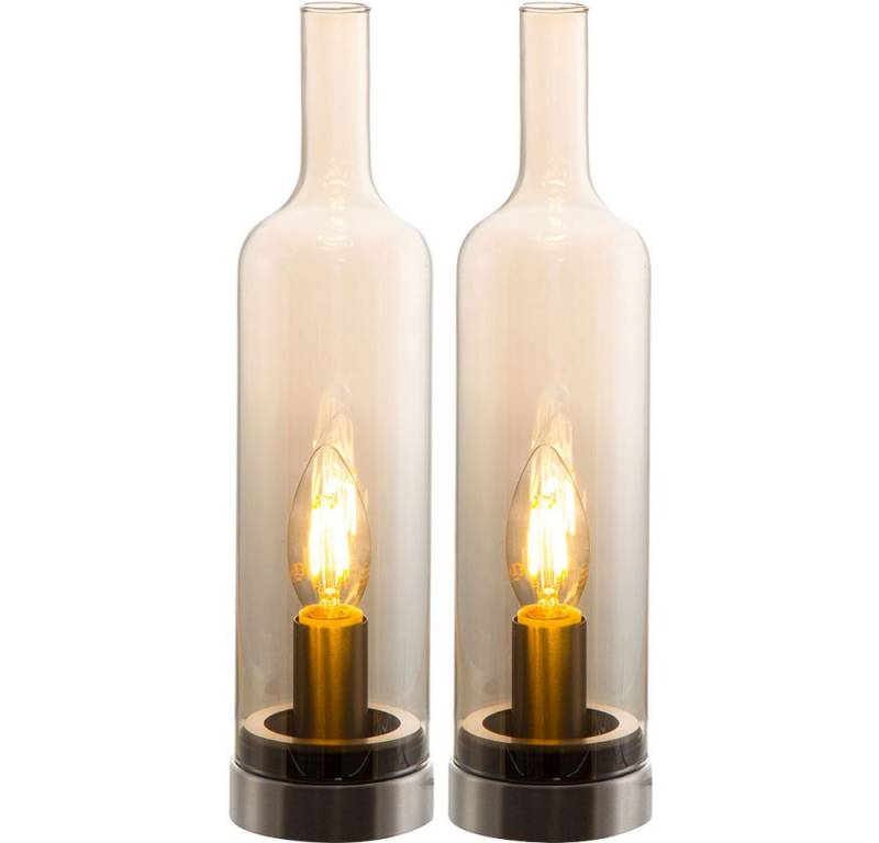 NOWA Schreibtischlampe, Leuchtmittel nicht inklusive, Tischleuchte Nachttischlampe Glas Beistellleuchte H 33 cm 2er Set von NOWA