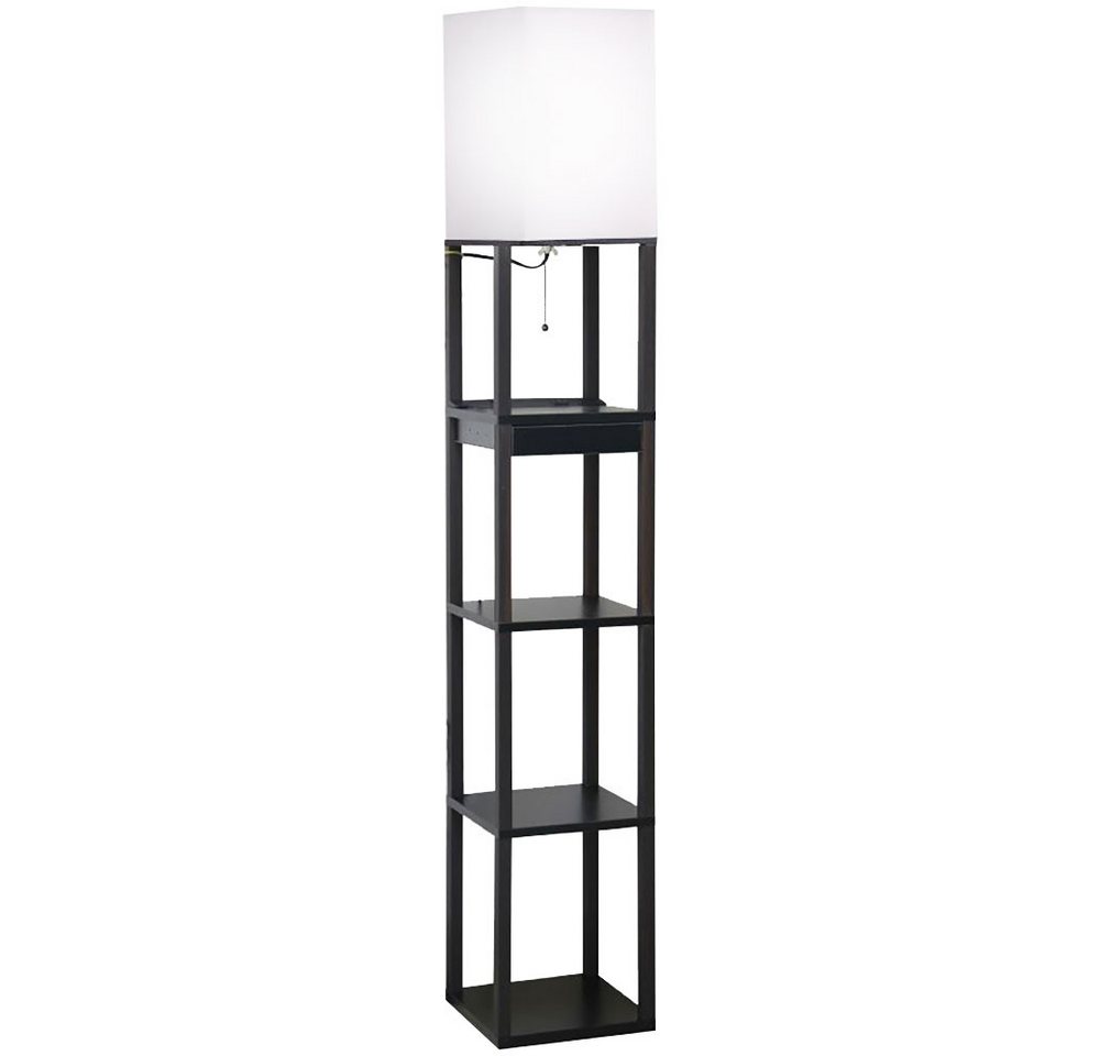 NOWA Stehlampe, Leuchtmittel nicht inklusive, Stehlampe Standleuchte Holzlampe schwarz Ablage Zugschalter von NOWA