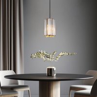 Pendelleuchte Esstischlampe Kristall Wohnzimmerlampe Hängelampe rauchfarben, Metall Holzoptik, 1x E27, DxH 13,5 x 120 cm von NOWA