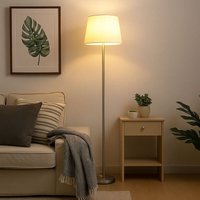 Stehleuchte Textil weiß Standlampe silber Wohnzimmerleuchte stehend, Metall, E27 Fassung, DxH 35x151 cm Stehleuchte Textil weiß Standlampe silber Wohnzimmerleuchte stehend, Metall, E27 Fassung, DxH 35x151 cm von NOWA