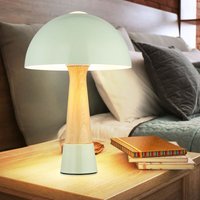 Retro Tischlampe Pilz Holzoptik grün Nachttischlampe Tischleuchte im Pilzdesign Wohnzimmerlampe Schlafzimmerleuchte, Metall, 1x E27, DxH 25x36,5 cm von NOWA