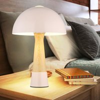 Retro Tischlampe Pilz Holzoptik champagnerfarben Nachttischlampe Tischleuchte Wohnzimmerlampe Pilzdesign Schlafzimmerleuchte, Metall, 1x E27, DxH von NOWA