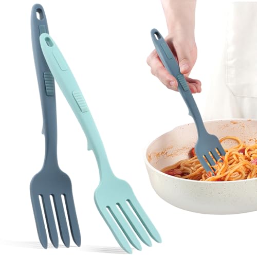 Flexible Silikongabeln, multifunktionale Kochgabel, hitzebeständig, Mischgabel, Antihaft-Kochutensilien zum Servieren, Rühren, Stampfen, Haushaltsgebrauch (Farbe: Seeblau + Dunkelblau), 2 Stück von NOWHYX