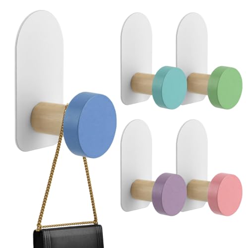 NOWHYX 5 selbstklebende Kinder-Kleiderhaken, Cartoon-Tiermuster, Holzhaken, Wandhaken, Kinder-Kleiderhaken für Handtuch, Kleidung, Schlüssel, Rucksäcke und Hüte (Größe: Macaron) von NOWHYX