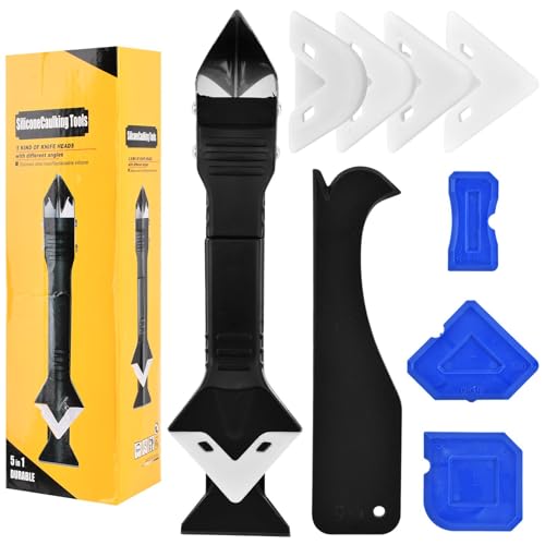 Silikon-Abdichtungswerkzeug, 3-in-1 Abdichtungsentferner, Verglasungsmasse, Finishing-Werkzeug mit 5 Ersatz-Silikonschaber-Pads, Fugenschaber-Set für Badezimmer, Küche, Boden, Fenster, Spüle von NOWHYX
