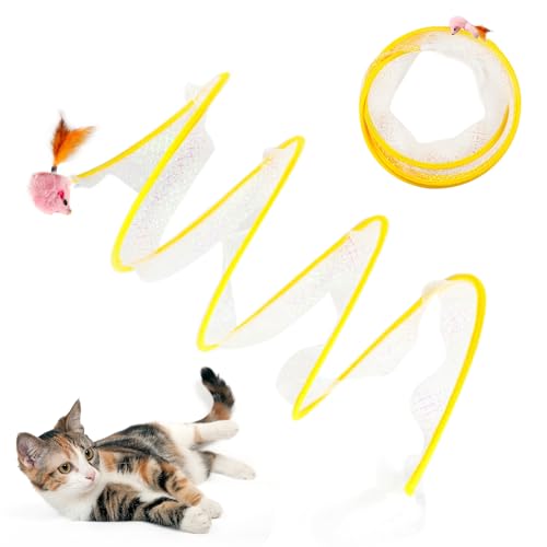 Spiral Tunnel Katzenspielzeug, Faltbare Spirale Katzentunnel Kätzchen Faltbares Spielzeug Dekompression Feder Spule Spielzeug für Indoor Katzen (Gelb) von NOWHYX
